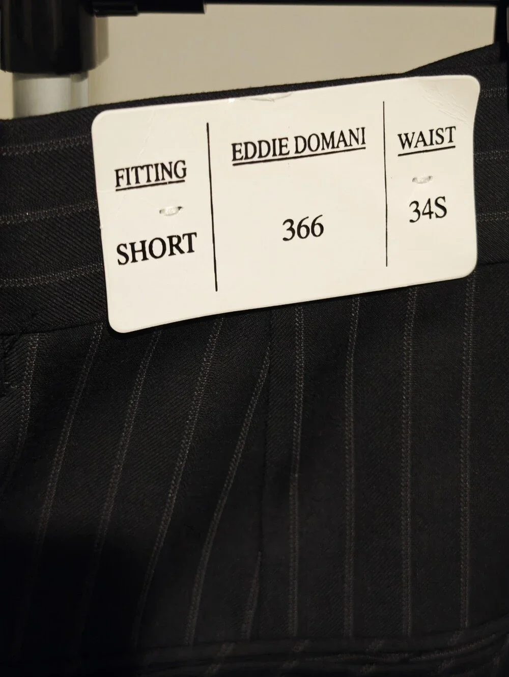 NWT Eddie Domani Men's Black Pinstripe Suit Unhemmed Trousers Size 40S / 34W